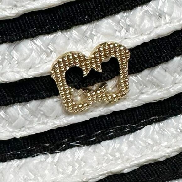 Eric Javits Braid Dame Straw Bucket Hat Black White Striped RARE PINK UPF 50+ - Picture 4 of 10